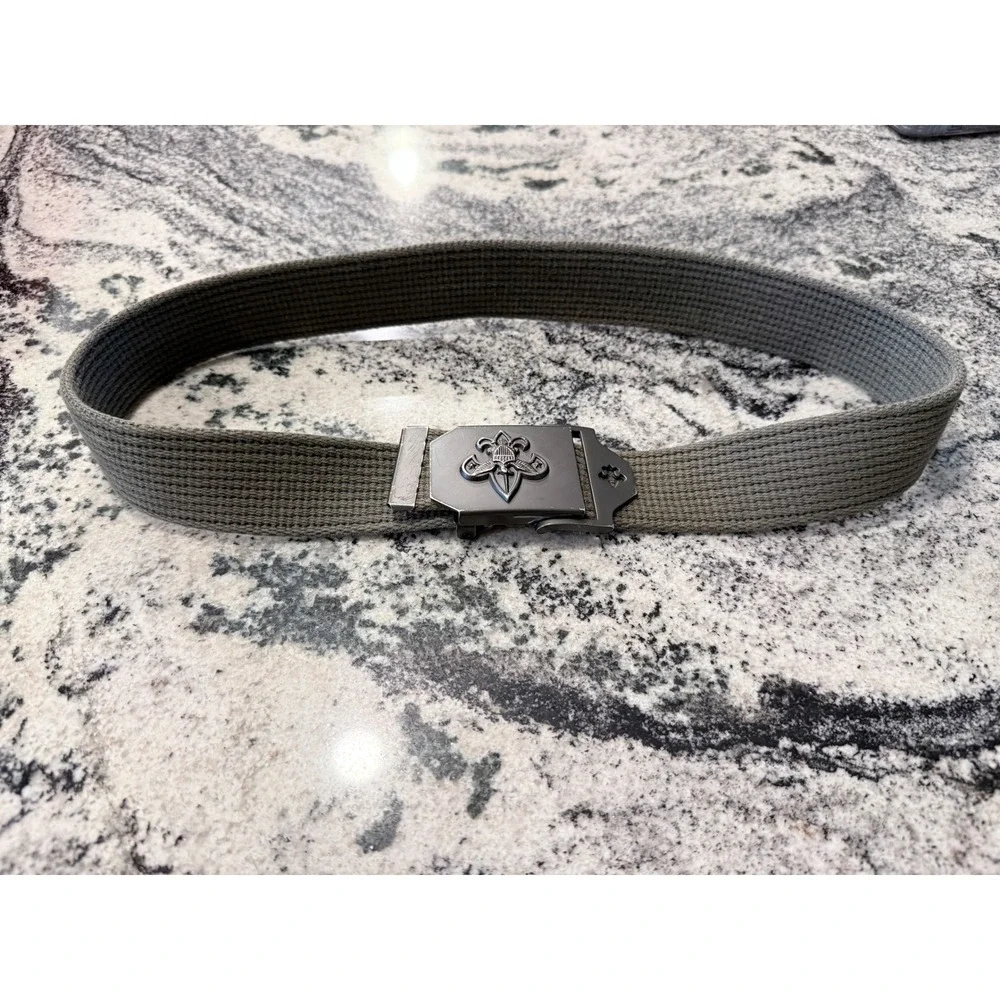 Boy Scouts‎ of America BSA Olive Green Web Uniform Belt Fleur-de-Lis Buckle 31in